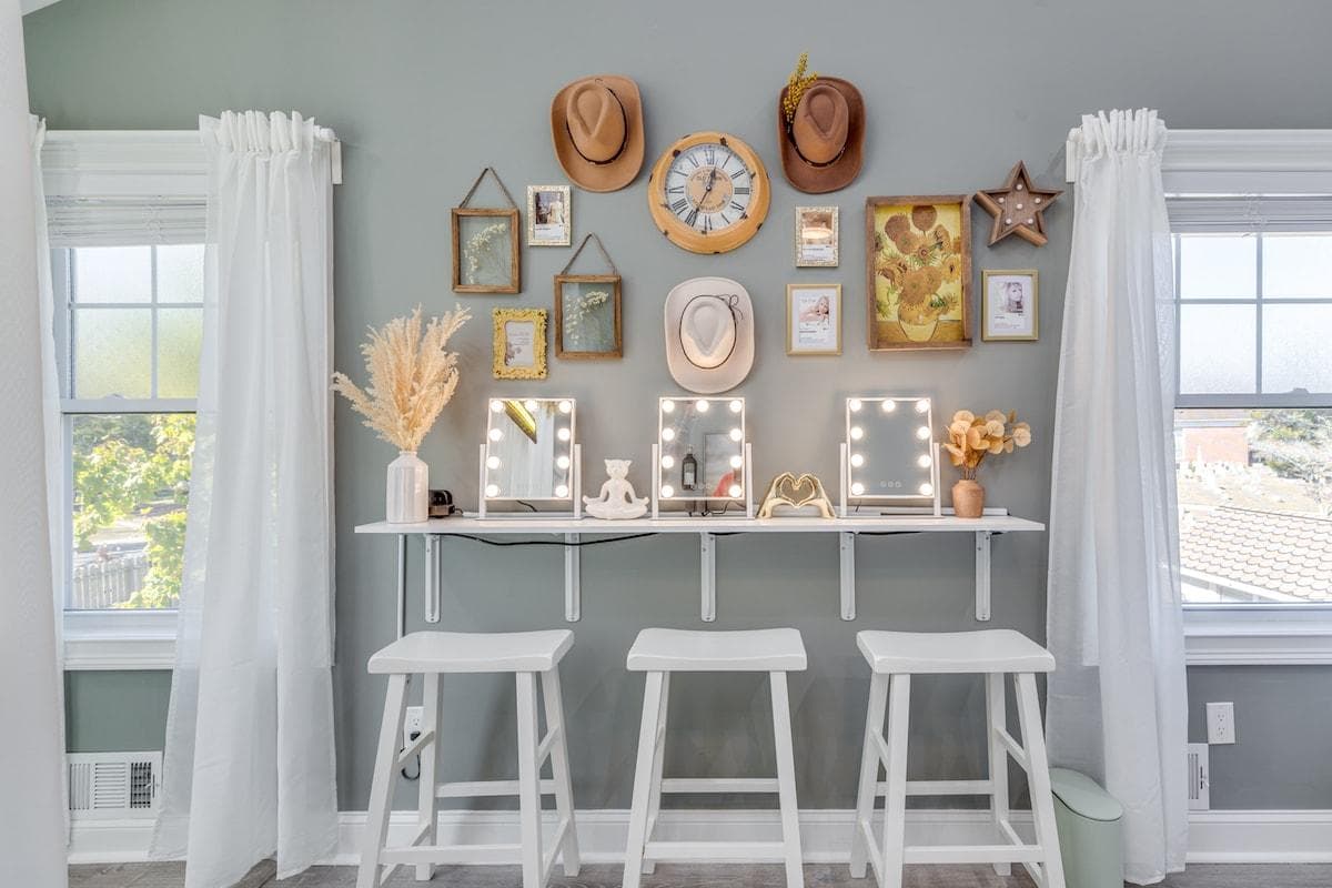 Fearless:   Three Makeup Stations With Adjustable Lighting 